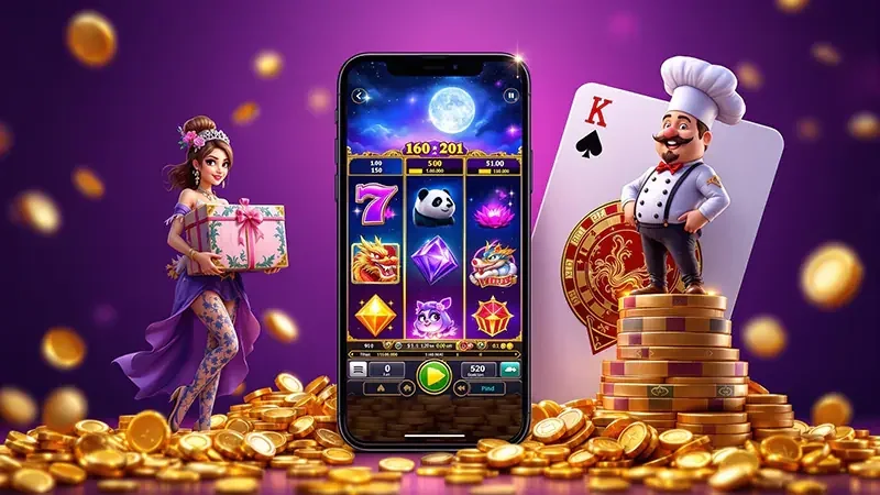 Tampilan permainan slot mobile LEBAH4D dengan reel dan simbol warna-warni